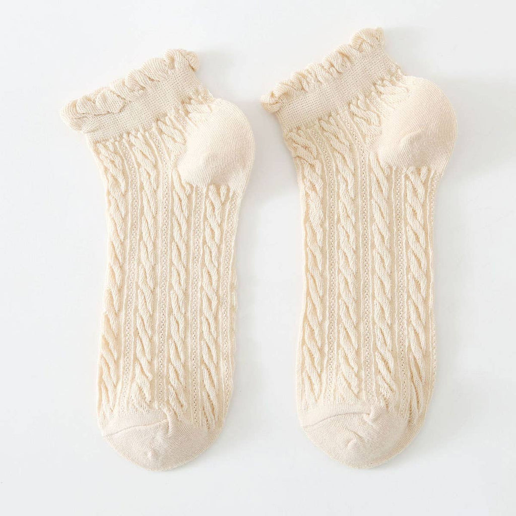 Mesh Retro Twist Ruffle Ankle Socks - Khaki - KJ Clothier