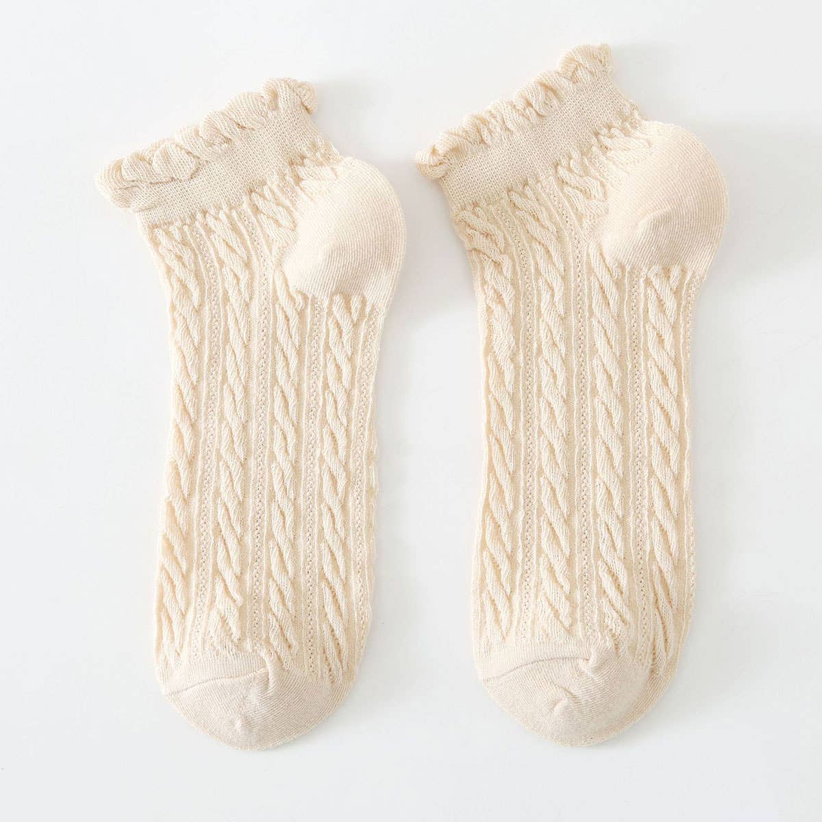 Mesh Retro Twist Ruffle Ankle Socks - Khaki - KJ Clothier