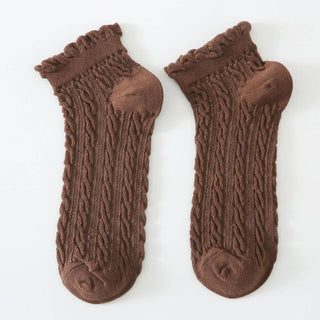 Mesh Retro Twist Ruffle Ankle Socks - Khaki - KJ Clothier