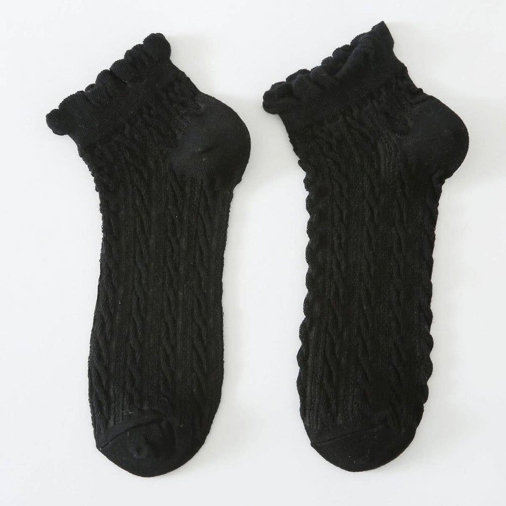Mesh Retro Twist Ruffle Ankle Socks - Khaki - KJ Clothier