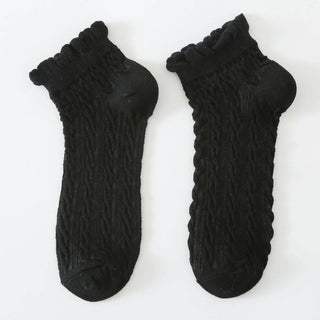 Mesh Retro Twist Ruffle Ankle Socks - Khaki - KJ Clothier