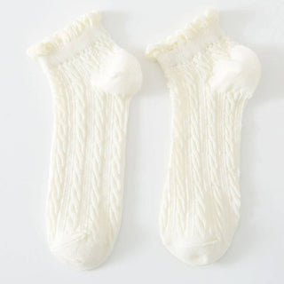 Mesh Retro Twist Ruffle Ankle Socks - Khaki - KJ Clothier