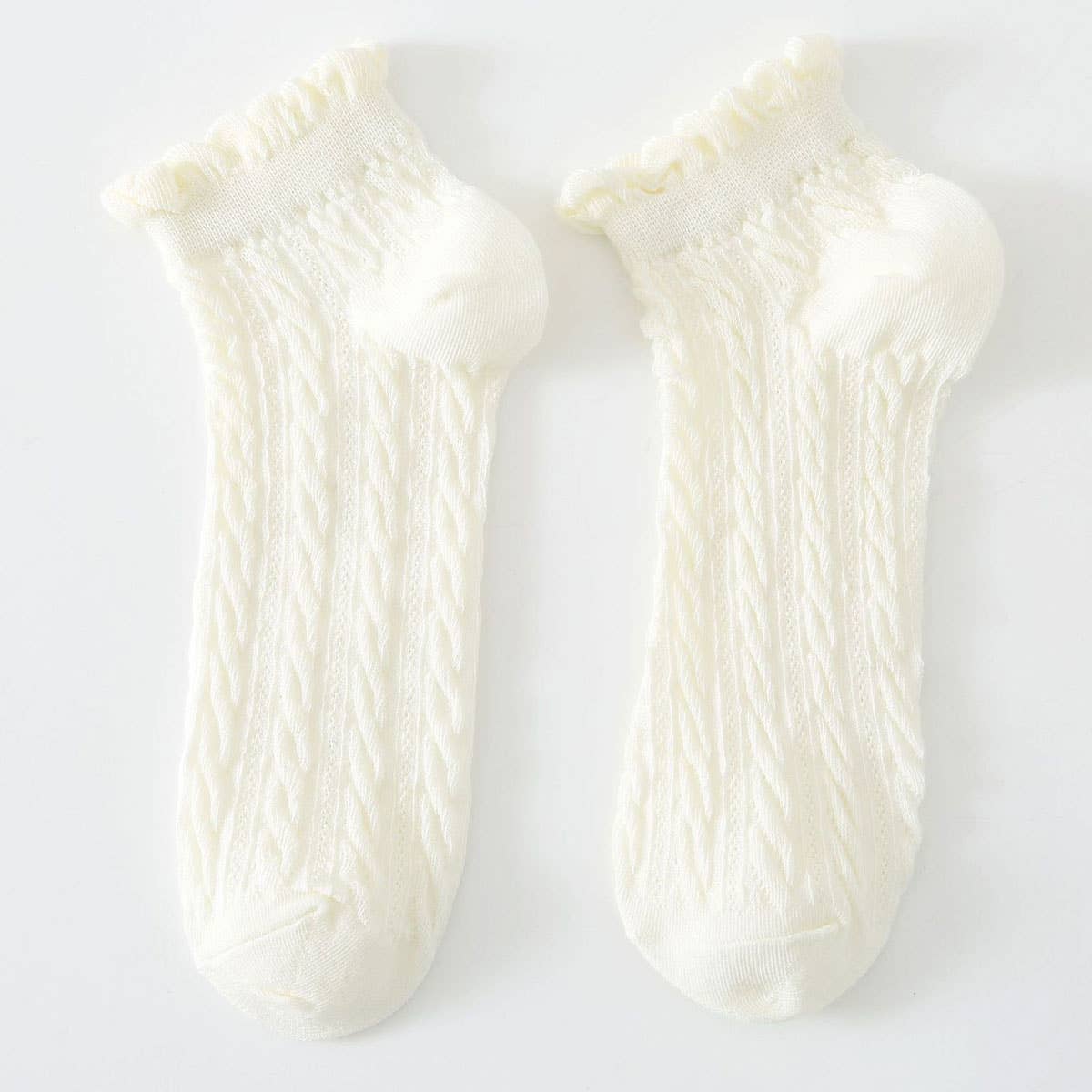 Mesh Retro Twist Ruffle Ankle Socks - Khaki - KJ Clothier