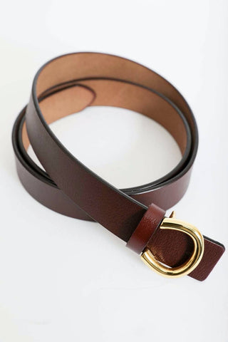 Minimalist Gold Horseshoe Belt - Brown - KJ Clothier