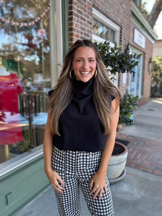 Mock Neck Balloon Top - Black - KJ Clothier