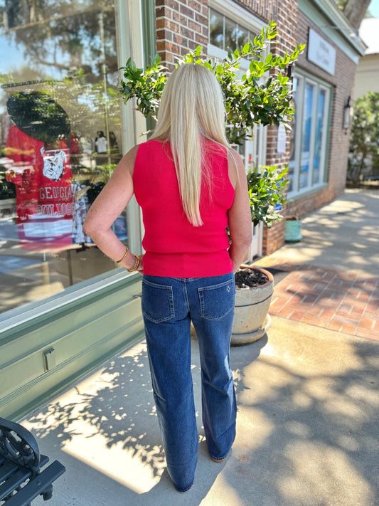 Molly Bracken - Sleeveless Turtleneck Sweater - Red - KJ Clothier