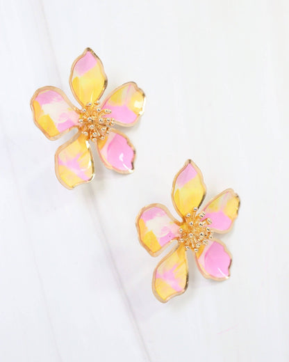 Monett Flower Post Earring - Pink - KJ Clothier