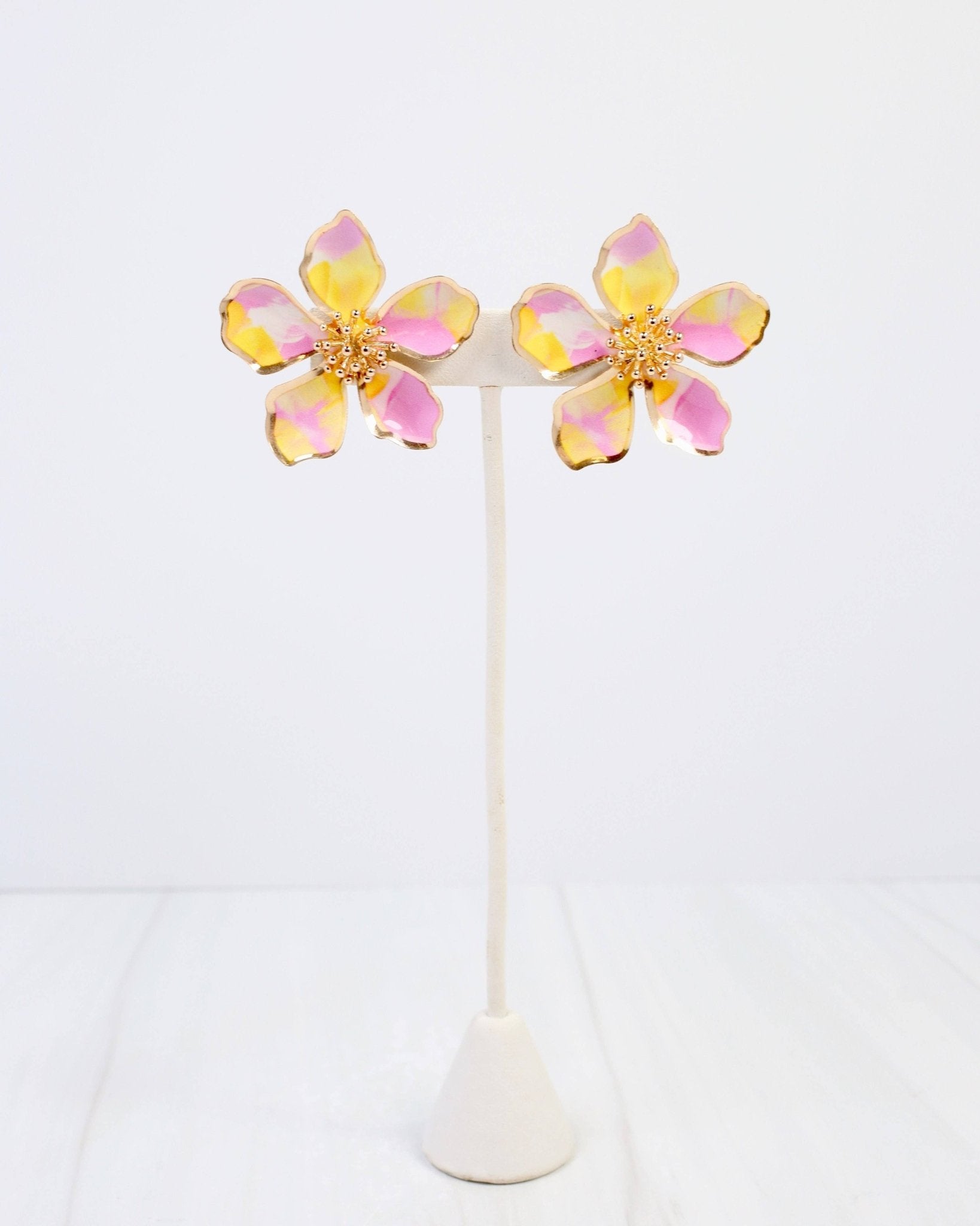 Monett Flower Post Earring - Pink - KJ Clothier