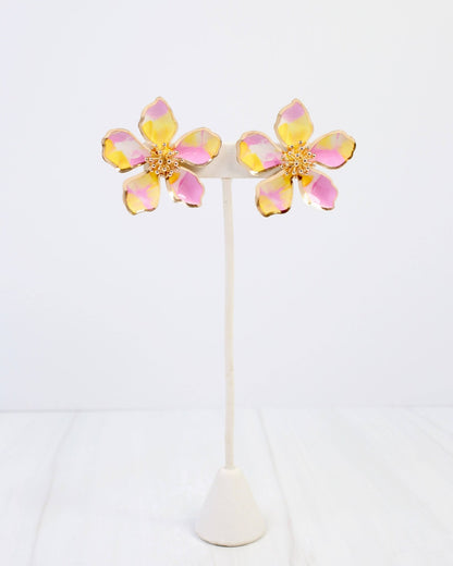 Monett Flower Post Earring - Pink - KJ Clothier