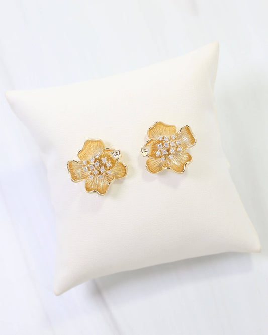 Mount Holly CZ Flower Earring WR - Gold - KJ Clothier