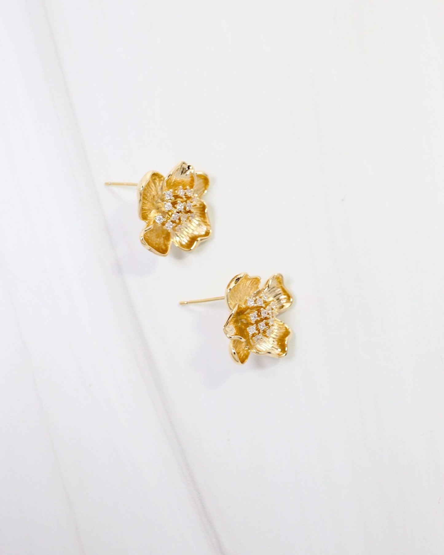 Mount Holly CZ Flower Earring WR - Gold - KJ Clothier