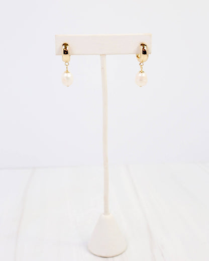 Niles Pearl Huggie Earring - Gold - KJ Clothier