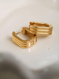 Noa 18K Gold Non - Tarnish Stripe Hoop Earring: Yellow Gold - KJ Clothier