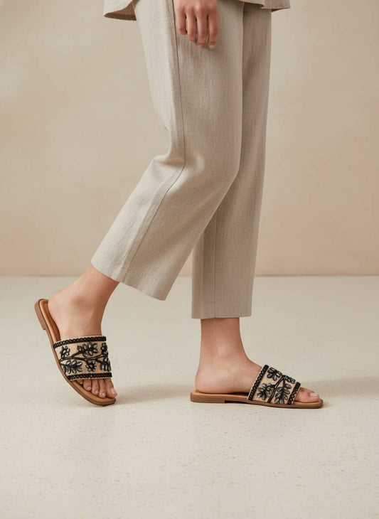 Outlook Beaded Sandal - Black - KJ Clothier