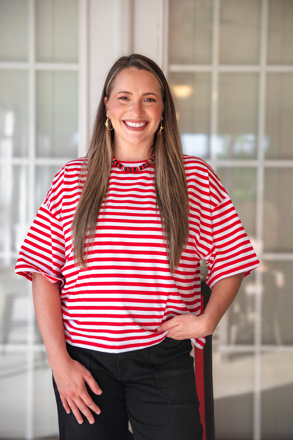 Cheers Oversized Striped Tee - Red & White