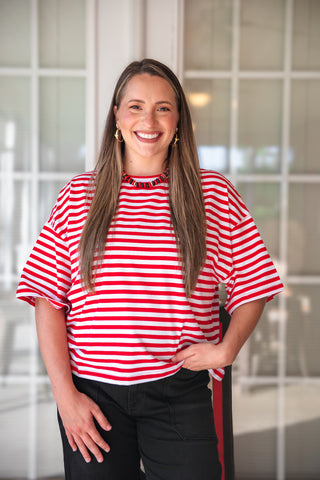 Cheers Oversized Striped Tee - Red & White