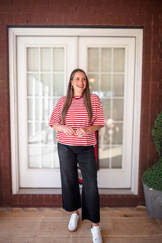 Cheers Oversized Striped Tee - Red & White