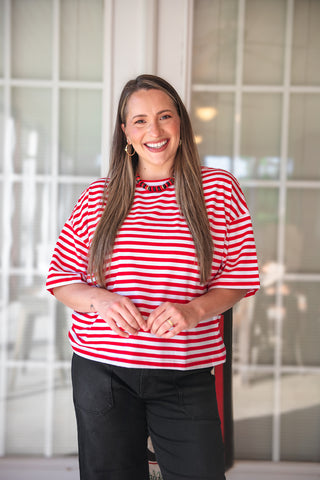 Cheers Oversized Striped Tee - Red & White