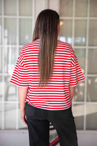 Cheers Oversized Striped Tee - Red & White