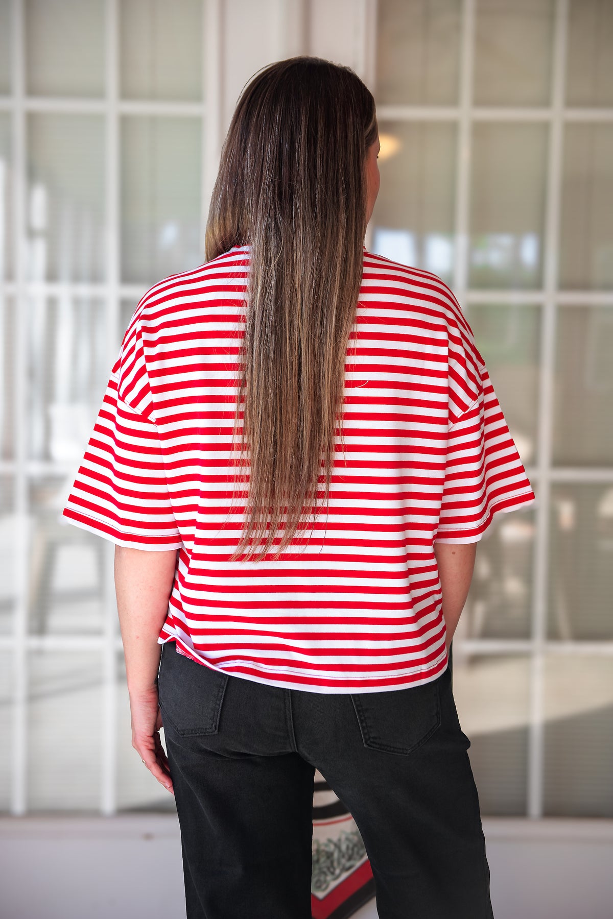 Cheers Oversized Striped Tee - Red & White