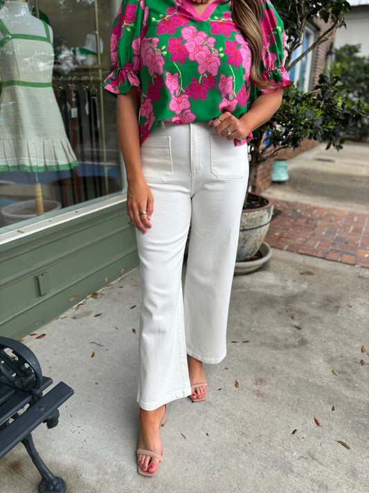 Patch Pocket Wide Leg Jeans - KJ Clothier