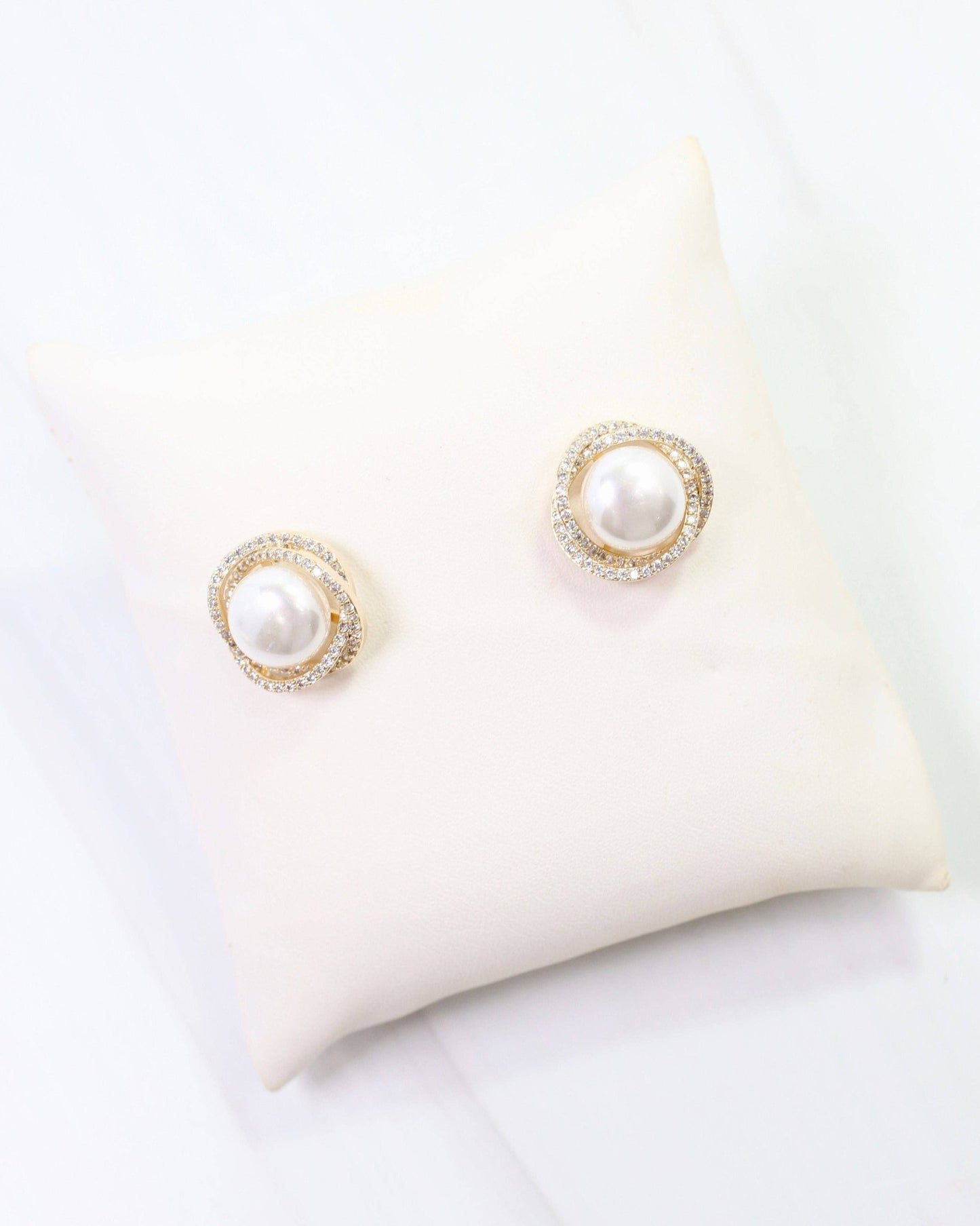 Pendleton Pearl and Crystal Stud - Gold - KJ Clothier