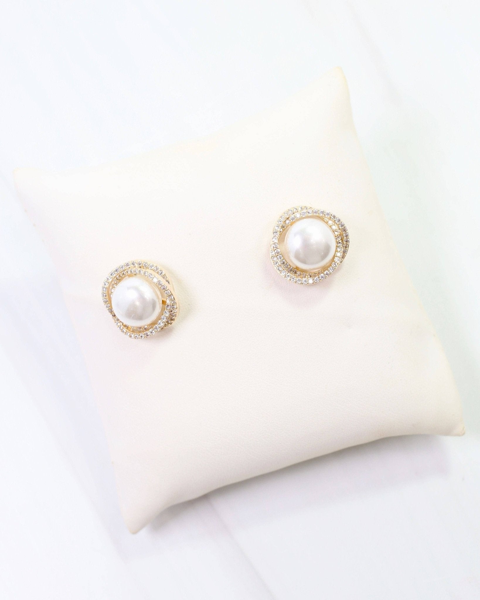 Pendleton Pearl and Crystal Stud - Gold - KJ Clothier