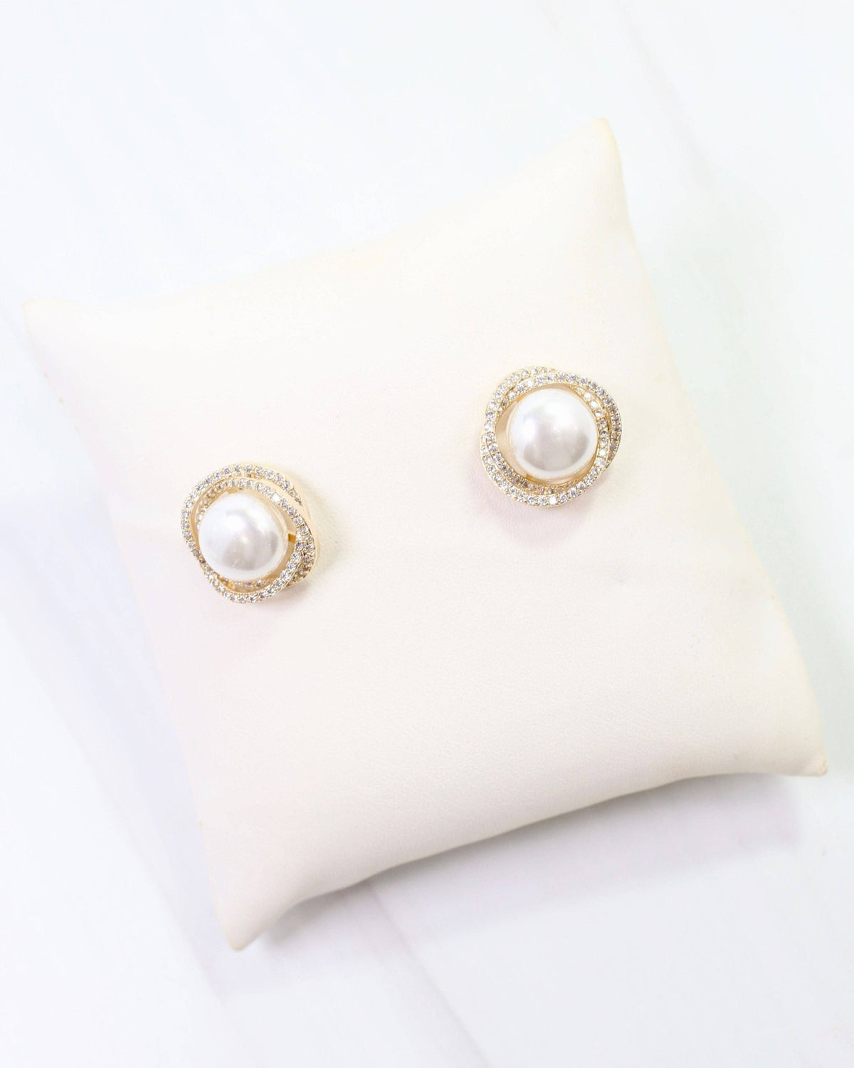 Pendleton Pearl and Crystal Stud - Gold - KJ Clothier