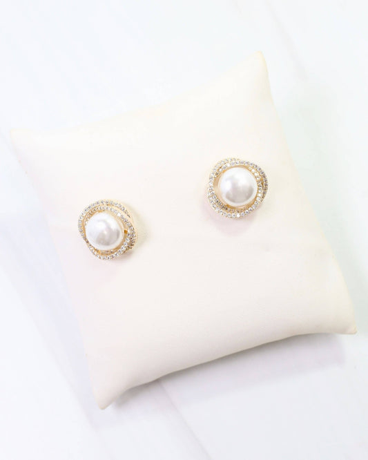 Pendleton Pearl and Crystal Stud - Gold - KJ Clothier