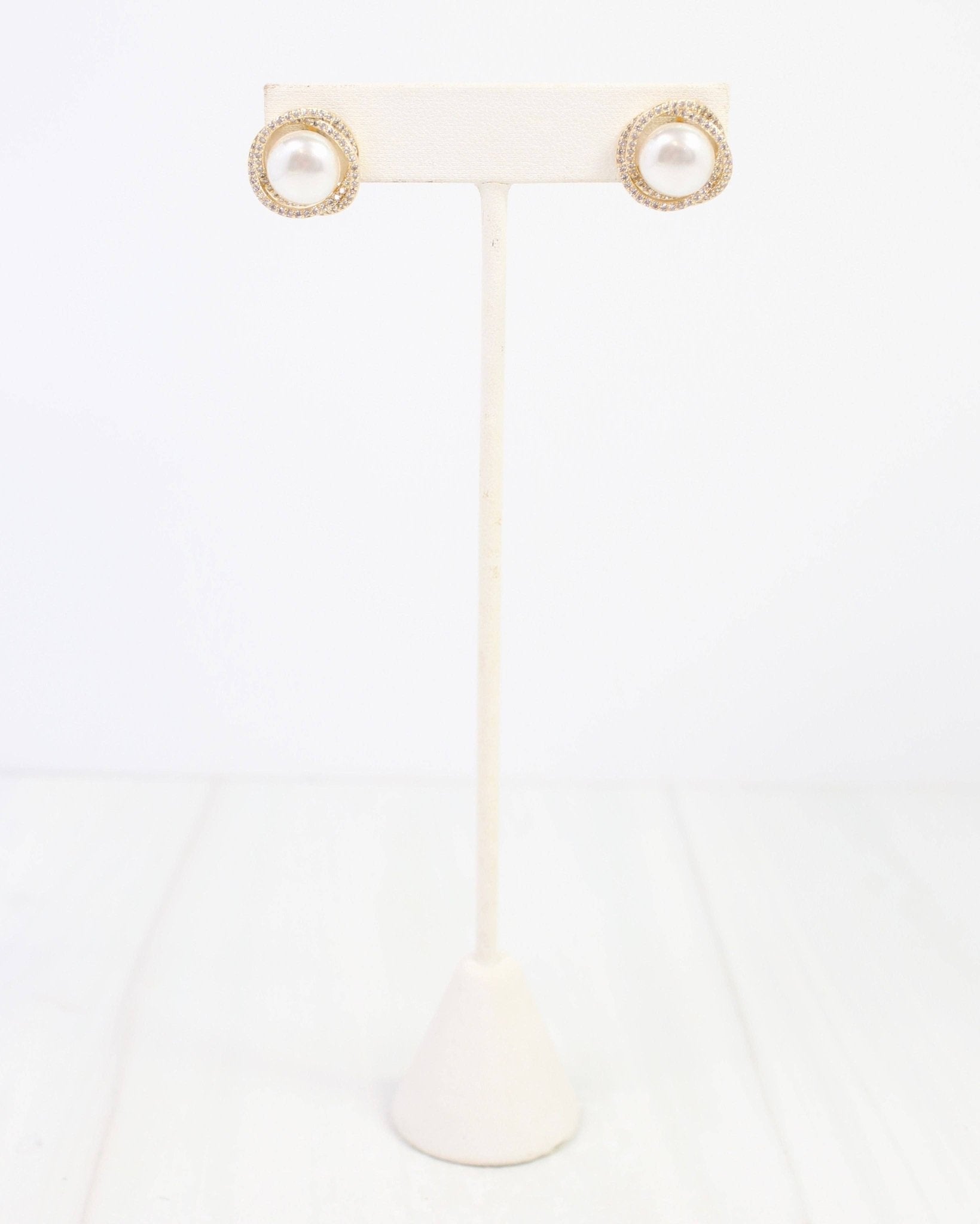 Pendleton Pearl and Crystal Stud - Gold - KJ Clothier