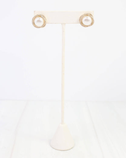 Pendleton Pearl and Crystal Stud - Gold - KJ Clothier