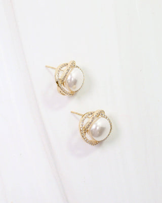 Pendleton Pearl and Crystal Stud - Gold - KJ Clothier