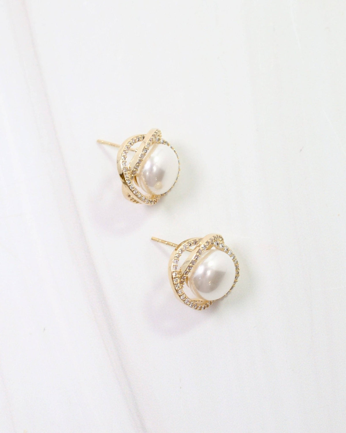 Pendleton Pearl and Crystal Stud - Gold - KJ Clothier