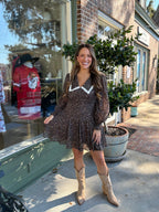 Peter Pan Collared Floral Dress - Mocha - KJ Clothier