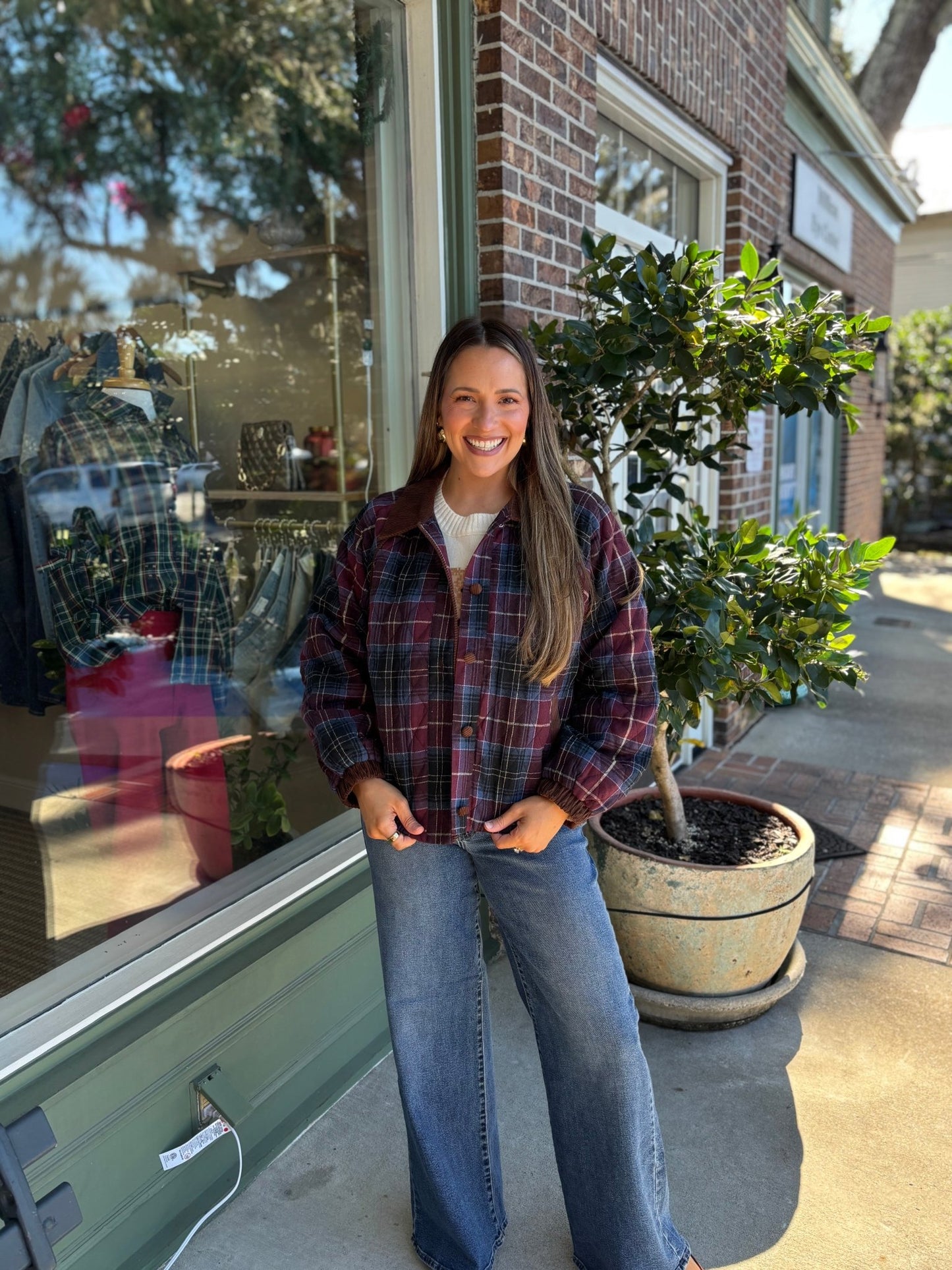 Plaid Quilted Jacket - Mulberry - KJ Clothier