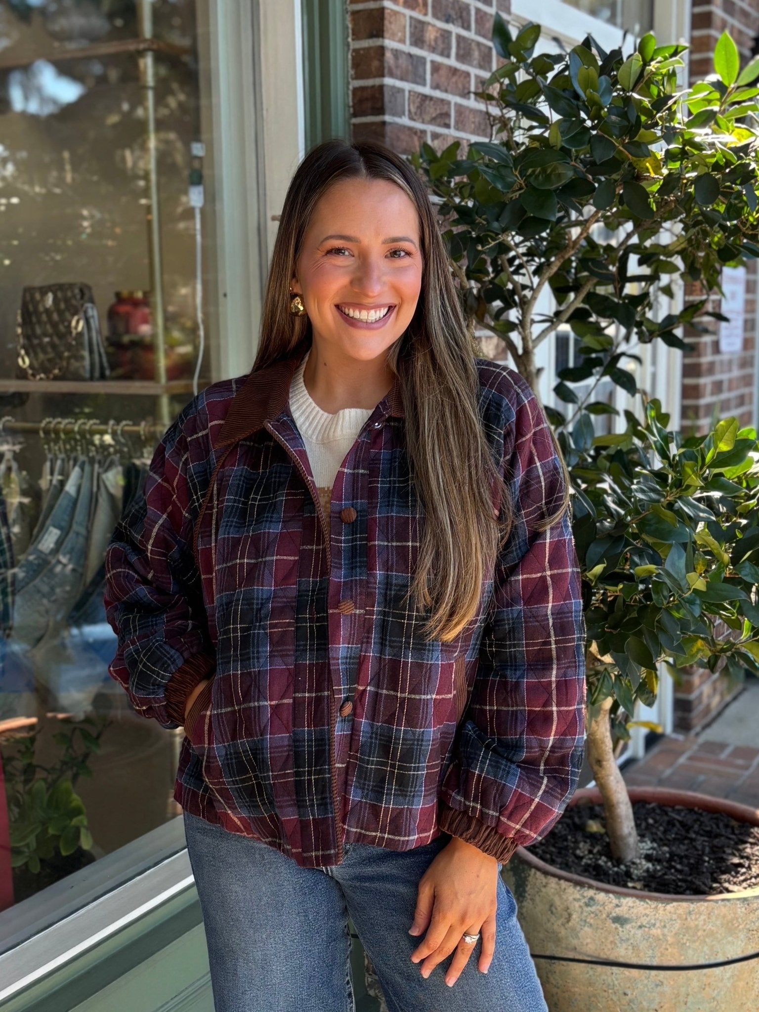 Plaid Quilted Jacket - Mulberry - KJ Clothier