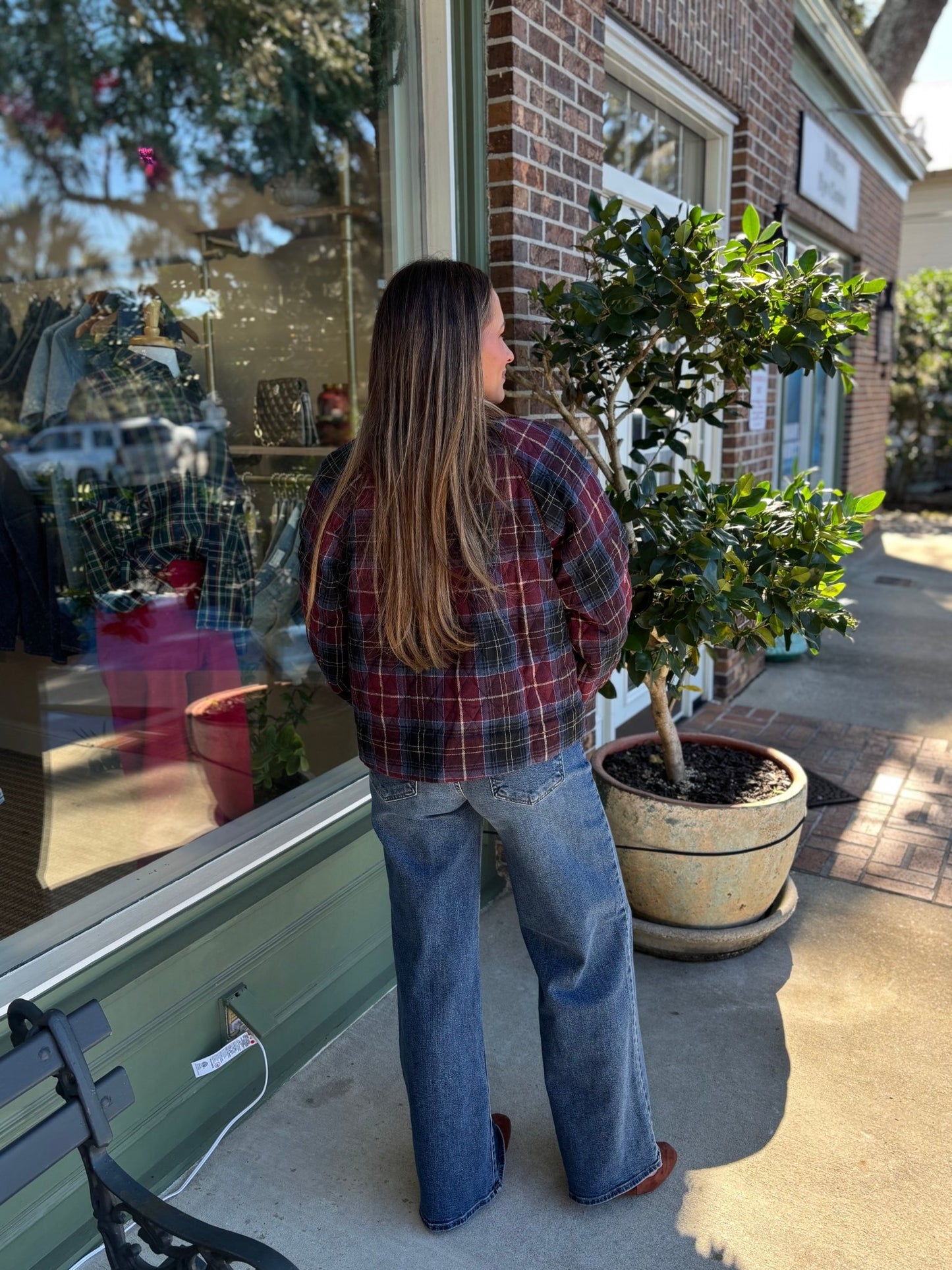 Plaid Quilted Jacket - Mulberry - KJ Clothier