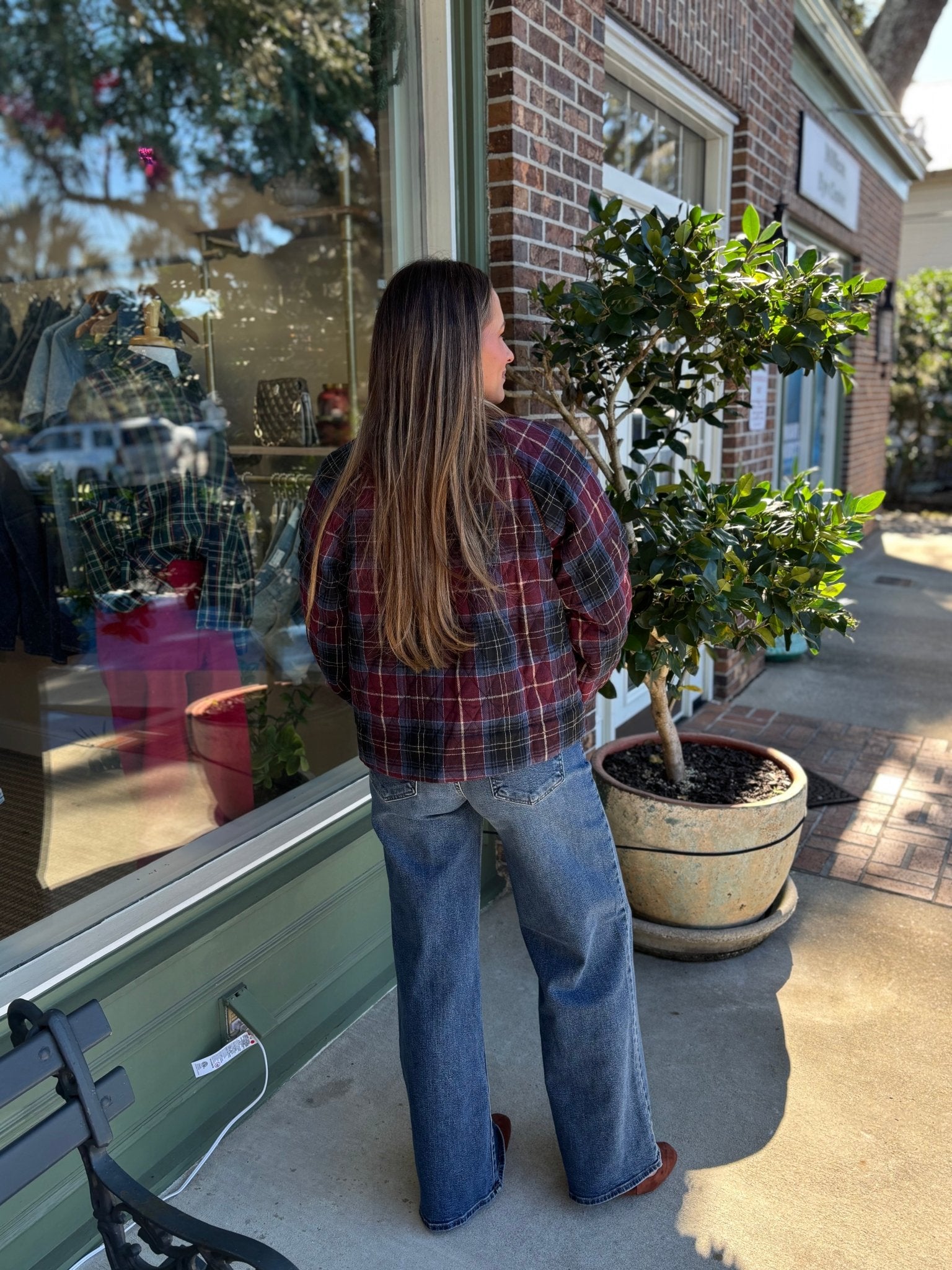 Plaid Quilted Jacket - Mulberry - KJ Clothier