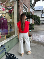 PRE - ORDER - Mock Neck Balloon Top - Red - KJ Clothier