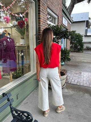 PRE - ORDER - Mock Neck Balloon Top - Red - KJ Clothier
