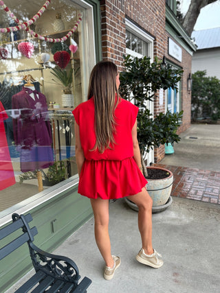 PRE - ORDER - Mock Neck Balloon Top - Red - KJ Clothier