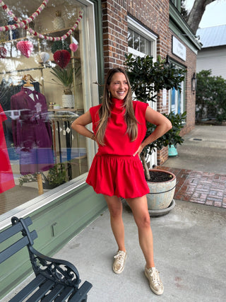 PRE - ORDER - Mock Neck Balloon Top - Red - KJ Clothier