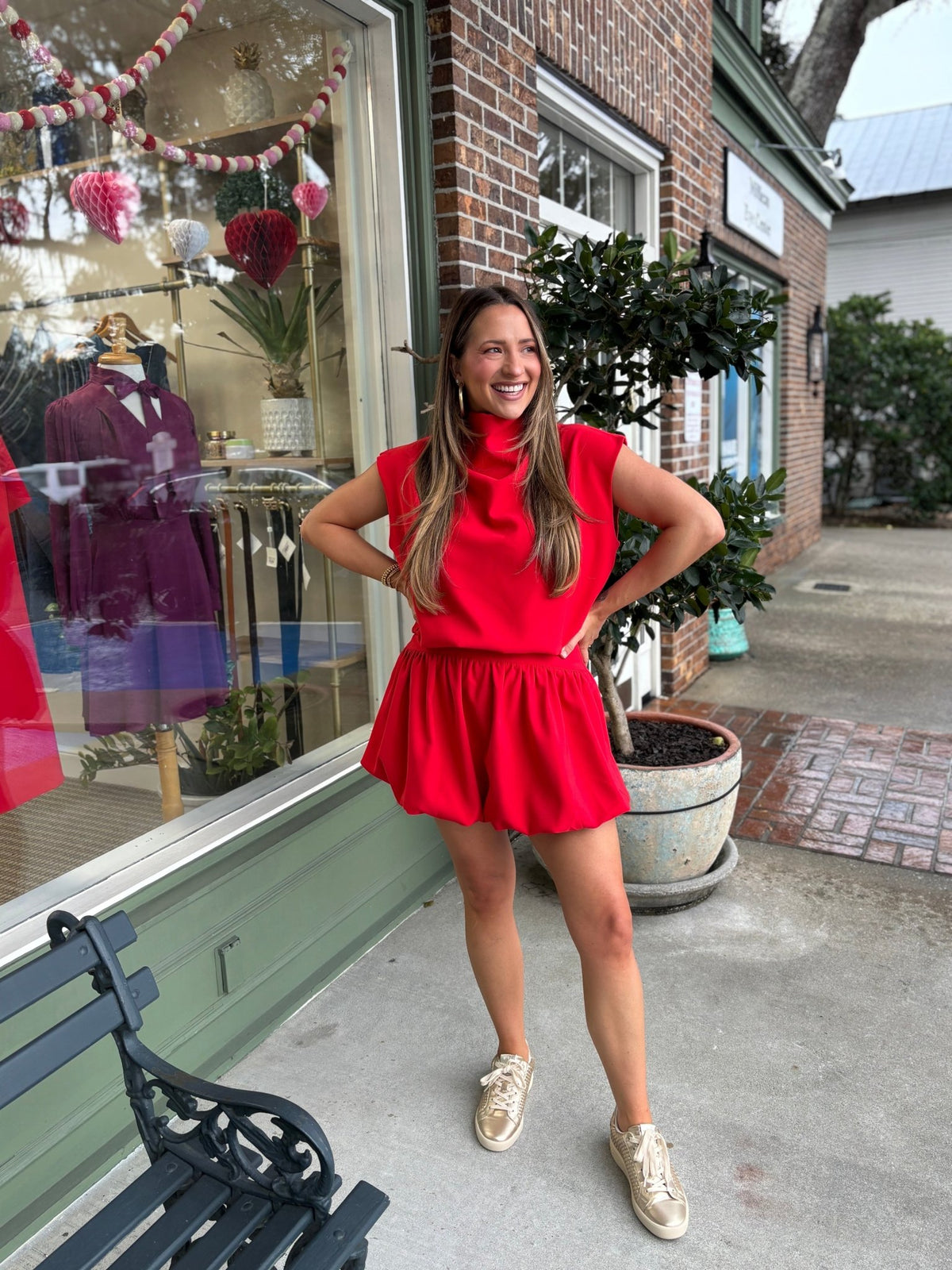PRE - ORDER - Mock Neck Balloon Top - Red - KJ Clothier