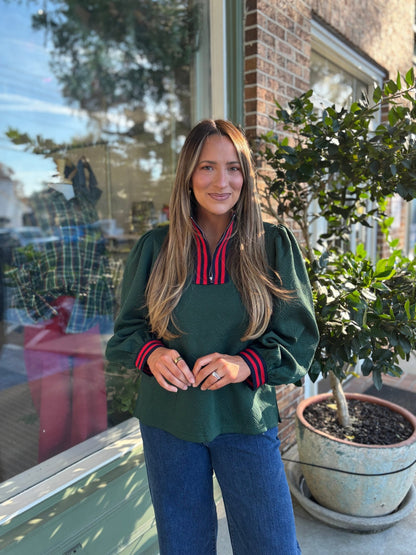 Puff Sleeve Textured Top - Hunter Green - KJ Clothier