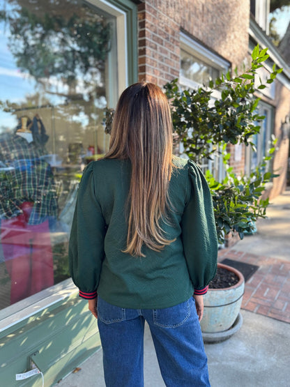 Puff Sleeve Textured Top - Hunter Green - KJ Clothier