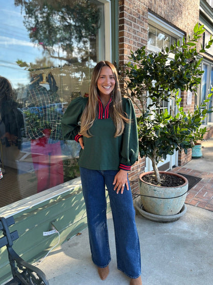 Puff Sleeve Textured Top - Hunter Green - KJ Clothier