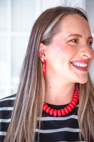 Larson Enamel Hoop Earring - Red