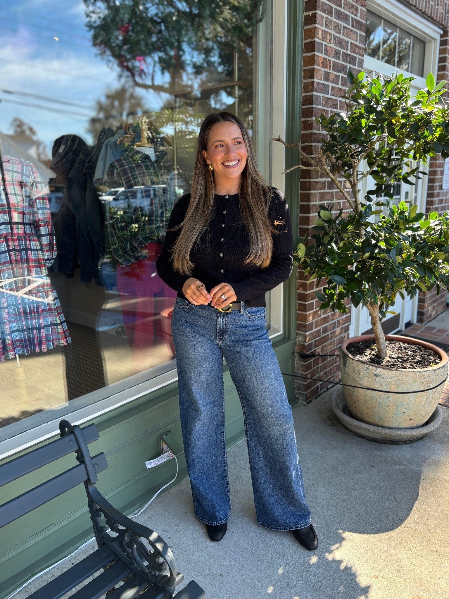 Ribbed Crewneck Cardigan - Black - KJ Clothier