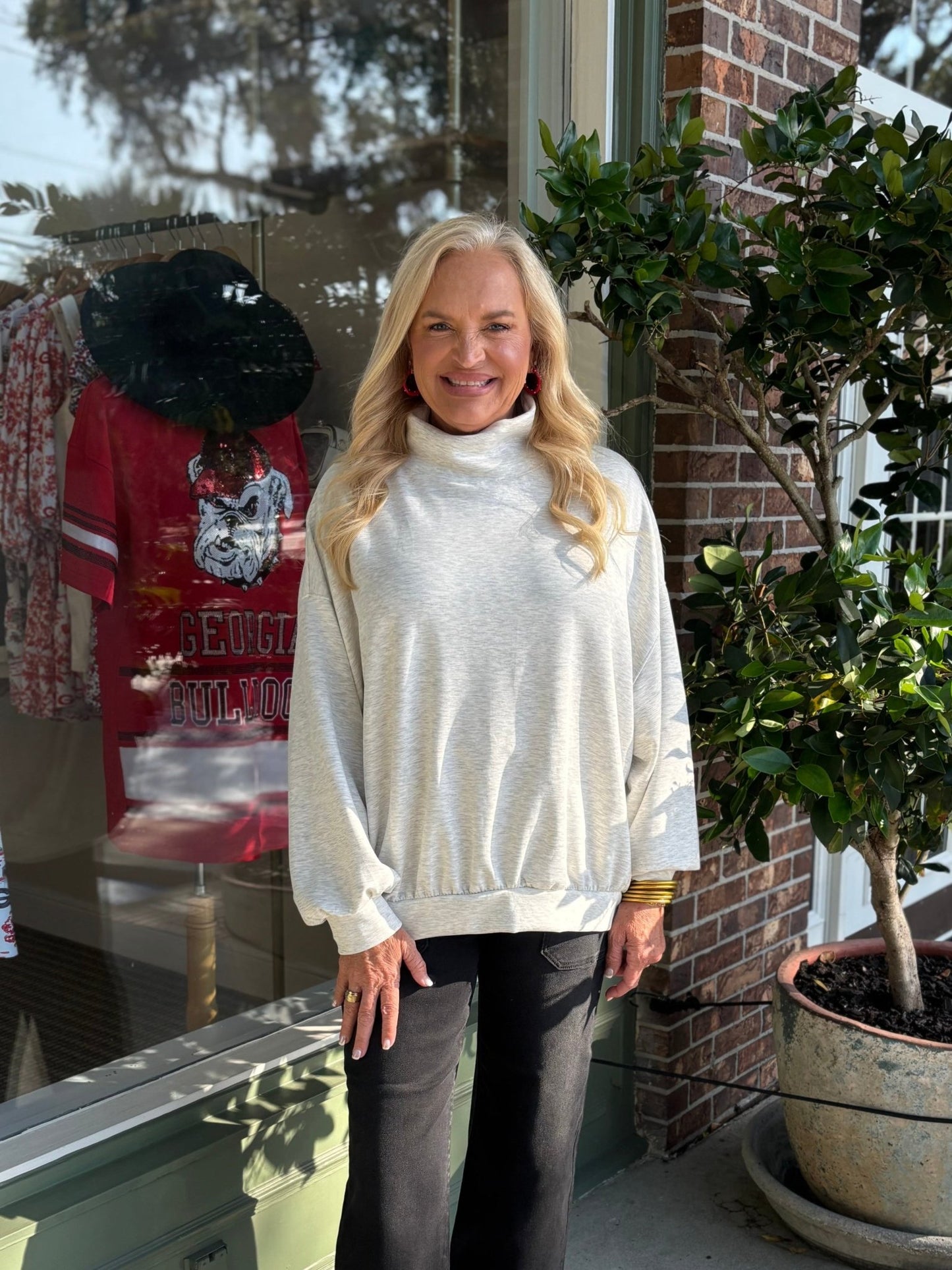 Riley Oversized Mock Neck Sweatershirt - Gray - KJ Clothier