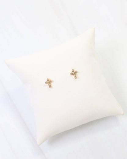 Royal Oak CZ Cross Stud Earring - Gold - KJ Clothier